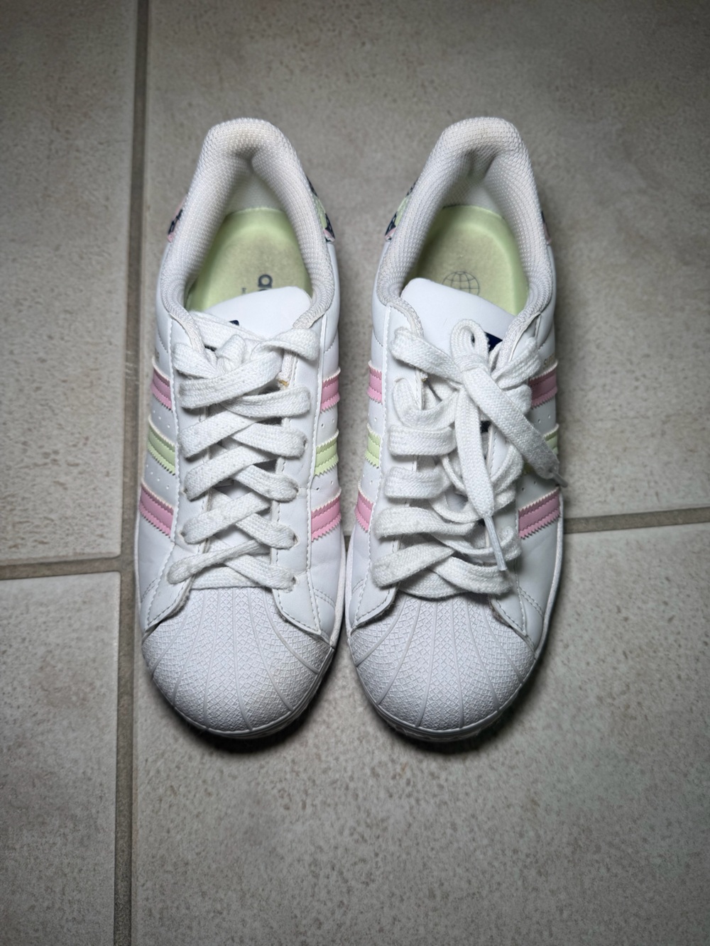 adidas superstar “White Floral” Sneakers with Pink and Light Green Stripes